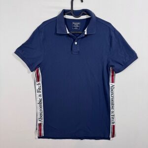 Abercrombie & Fitch Men's Logo Side Polo Navy Blue T-Shirt M Tennis Preppy Golf